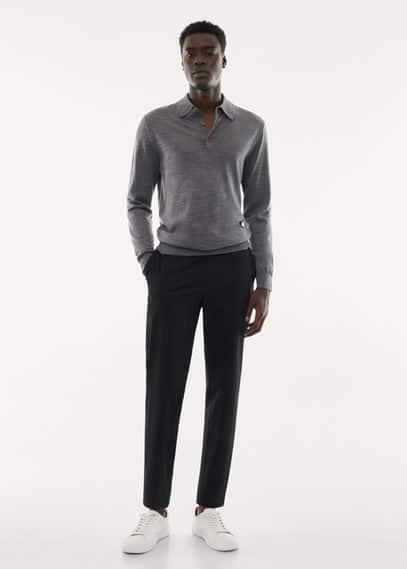 MANGO MAN - 100% merino wool long- sleeved polo shirt greyMen Product Image