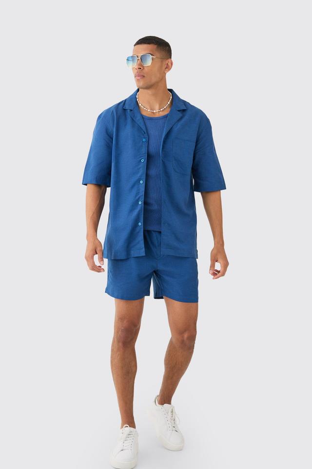 Linen Pocket Detail Shirt & Short Set | boohooMAN USA Product Image