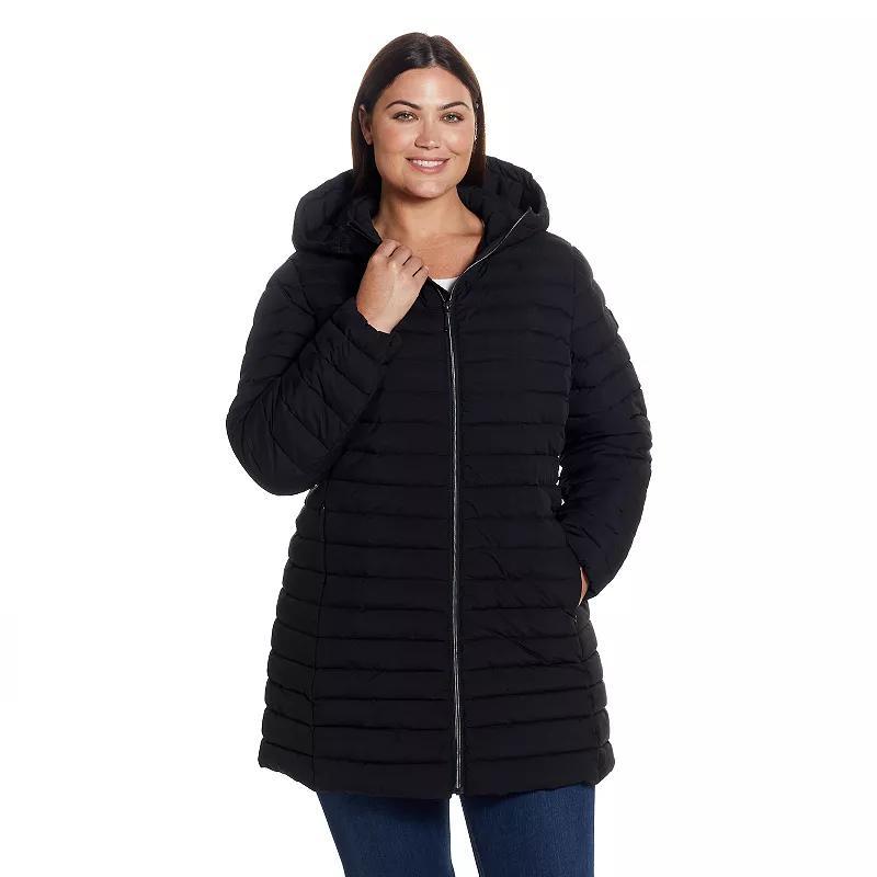 Plus Size Weathercast Hooded Channel Quilted Puffer Jacket, Womens Red Product Image