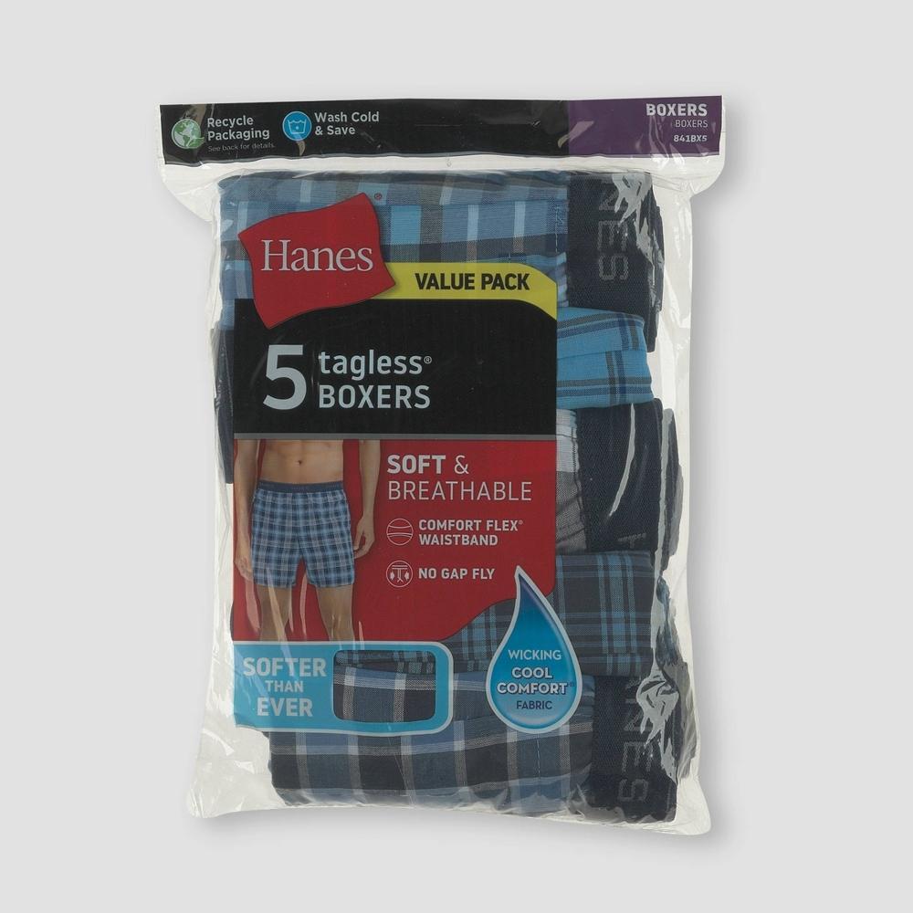 Hanes Mens Woven Plaid Boxers 5pk - Blue Product Image