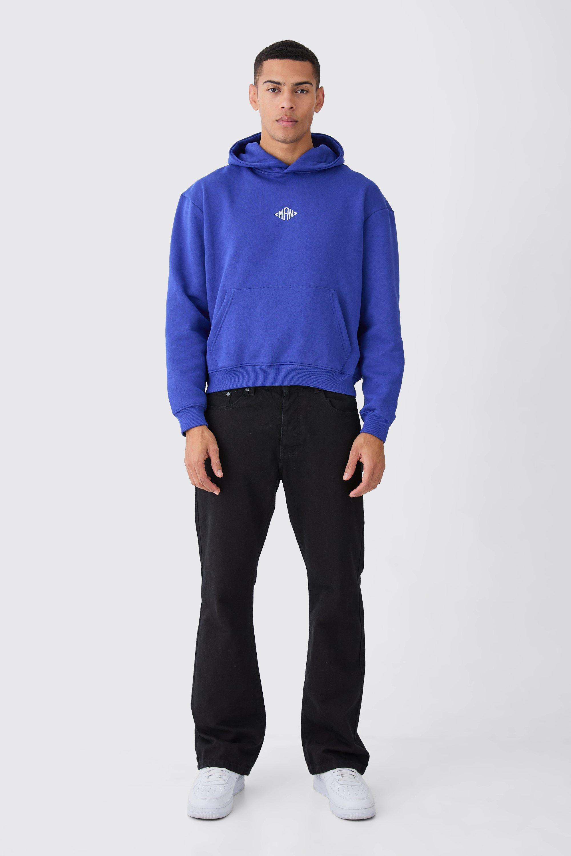 Mens Blue Man Oversized Boxy Hoodie, Blue Product Image