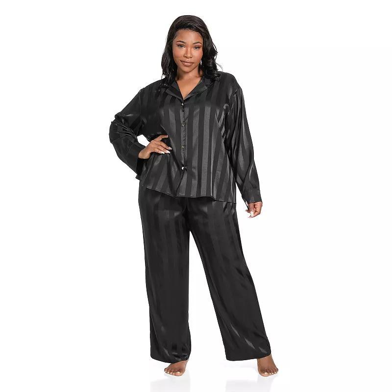 Plus Size Lilac+London Satin Notch Collar Pajama Top & Pajama Bottoms Set, Womens Product Image