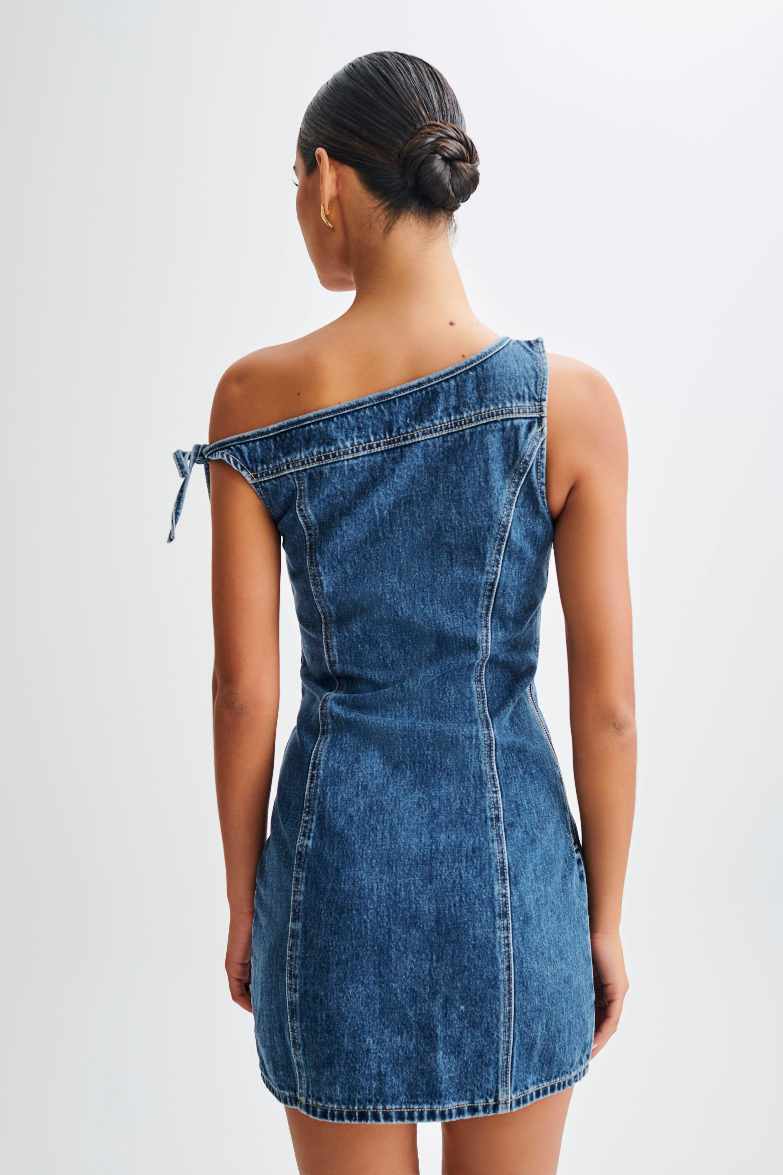 Baker Off Shoulder Denim Mini Dress - Dark Blue Product Image