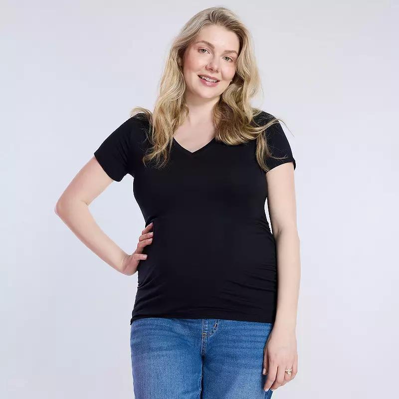 Maternity Motherhood Side Ruched V-Neck Tee, Womens Dusty Pink Product Image