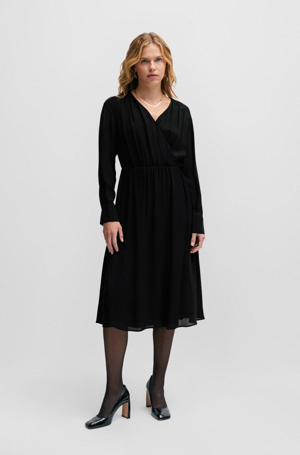 Regular-fit dress with wrap front and button cuffs Product Image