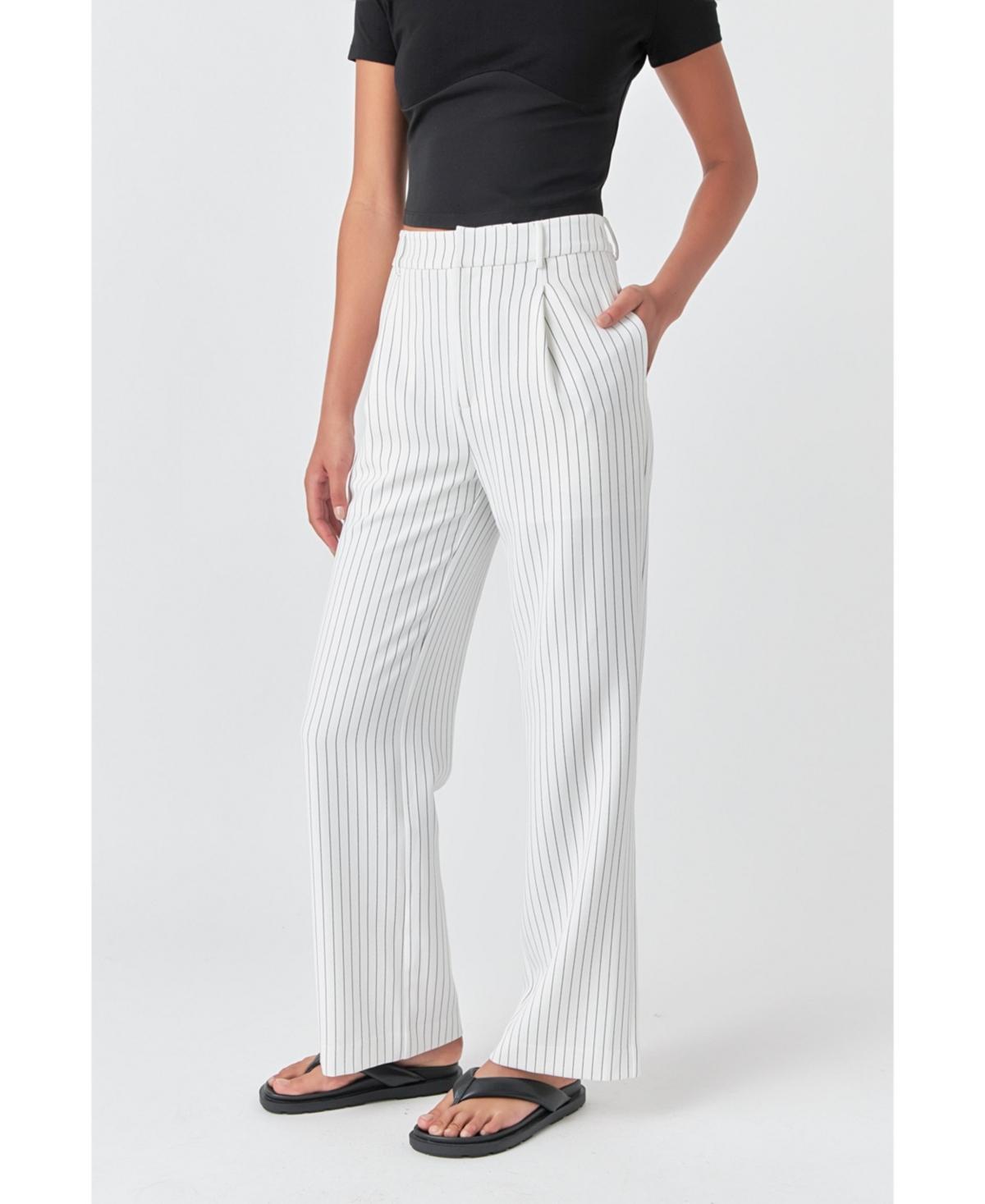 Grey Lab Womens Pinstriped High Waisted Wide Trousers Product Image