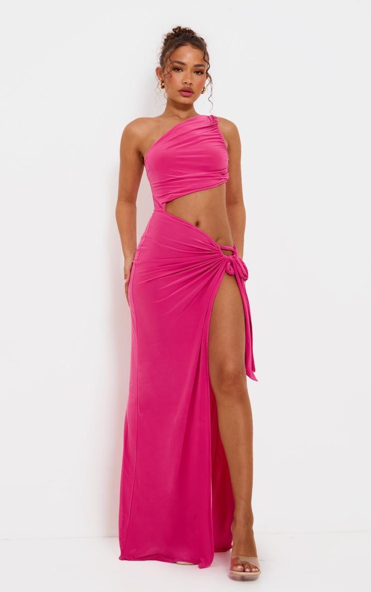 Petite Hot Pink Slinky Cut Out Maxi Dress Product Image