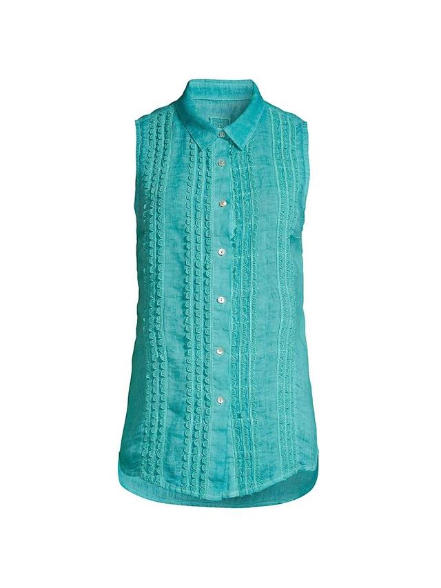 Womens Scalloped Sleeveless Linen Top Product Image