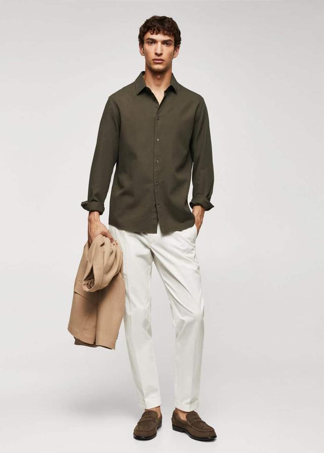 MANGO MAN - Slim-fit cotton structured shirt khaki - XL - Men Product Image