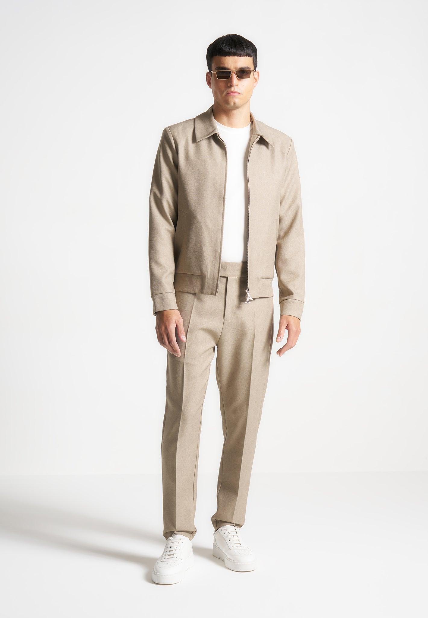 Slim Fit Tailored Trousers - Beige Male Product Image