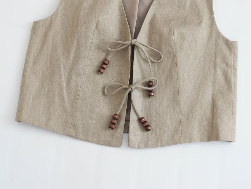 V-Neck Plain Tie-Front Vest Product Image