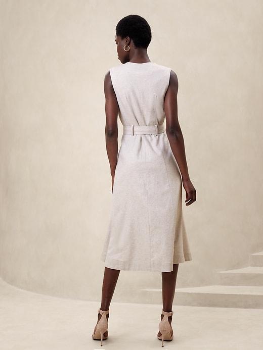 Linen-Blend Button Midi Dress Product Image