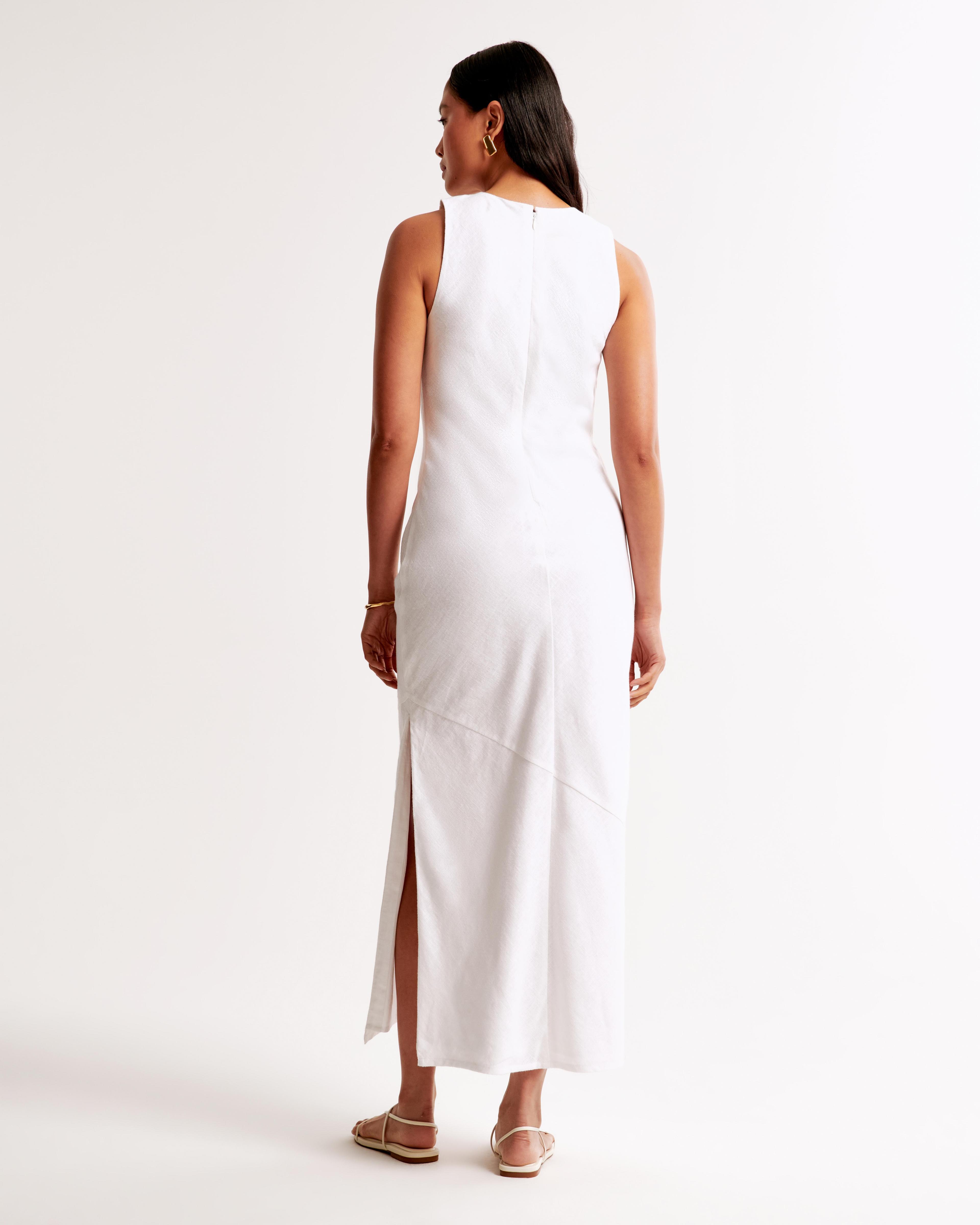 High-Neck Linen-Blend Maxi Dress Product Image