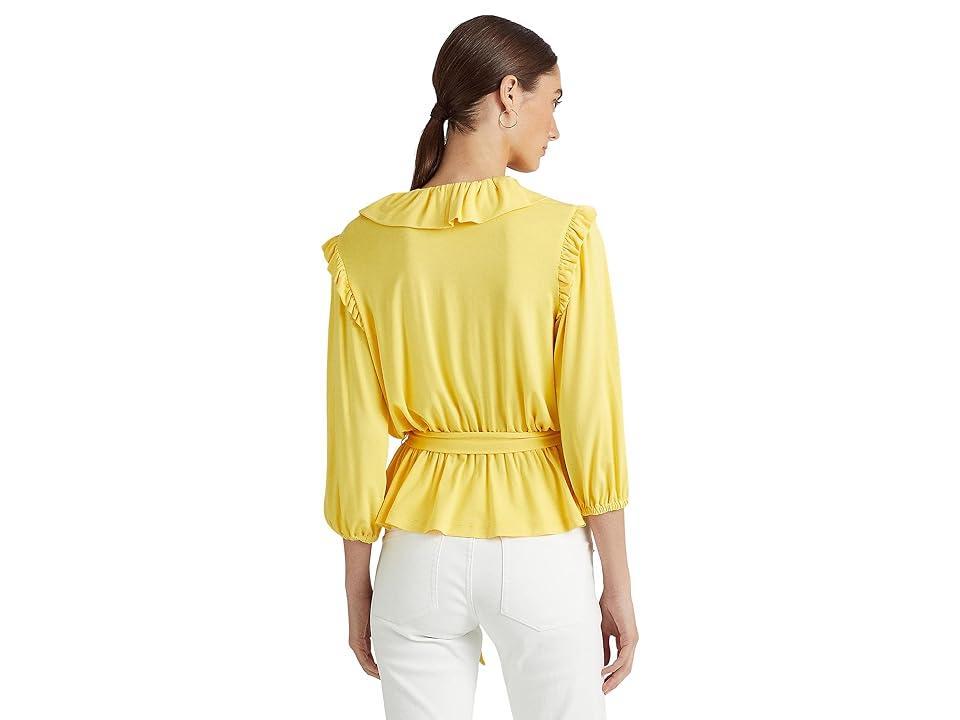 Lauren Ralph Lauren Belted Jersey Peplum Top (Sunfish Yellow) Women's Clothing Product Image