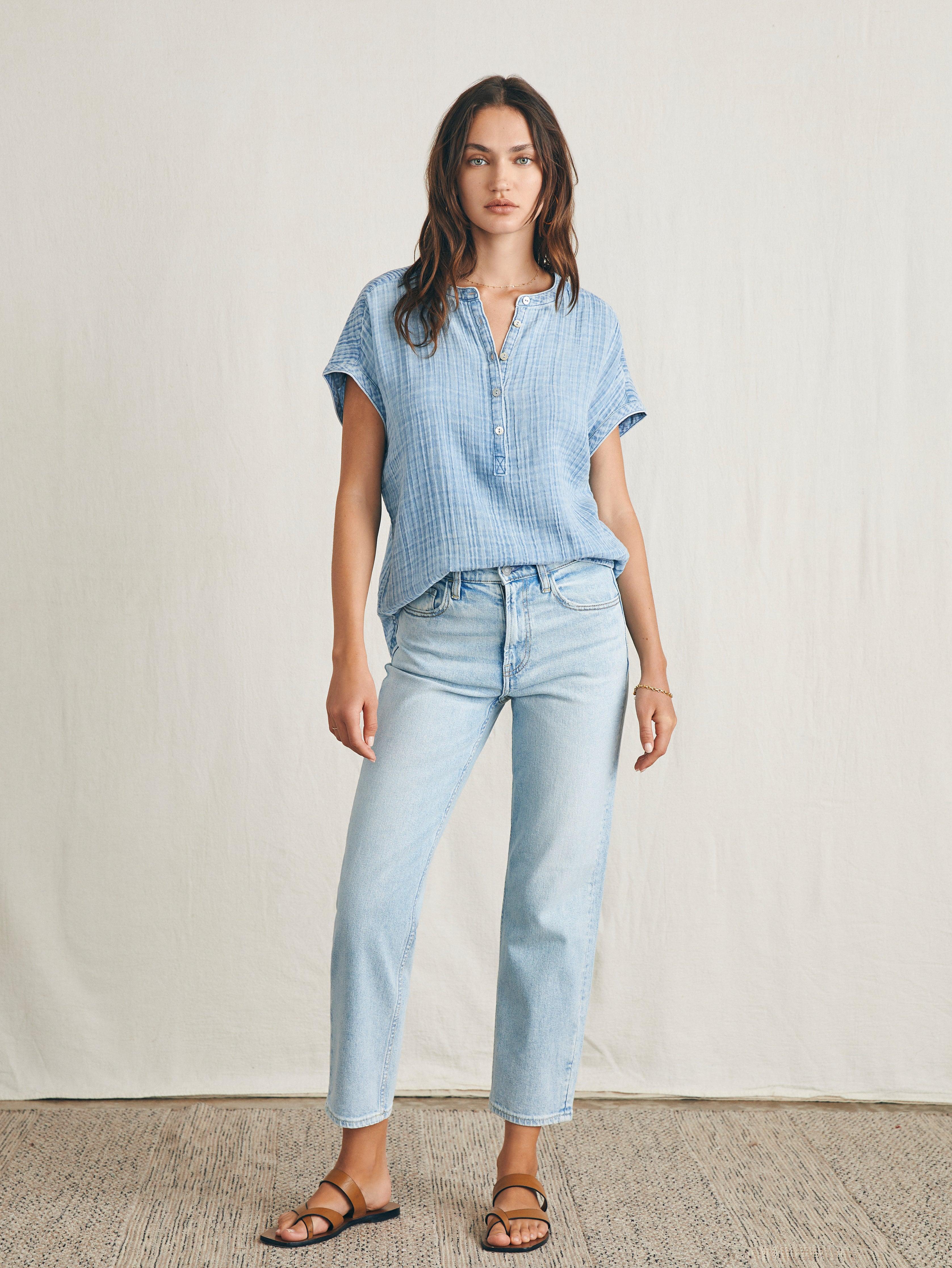 Dream Cotton Gauze Desmond Top - Light Indigo Wash Female Product Image