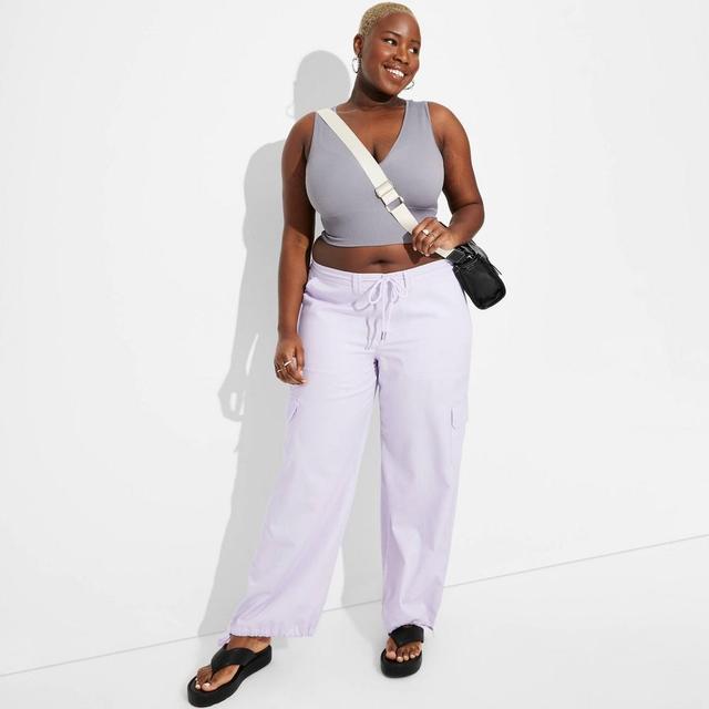 Womens Mid-Rise Wide Leg Cargo Beach Pants - Wild Fable Light Violet 4X Product Image