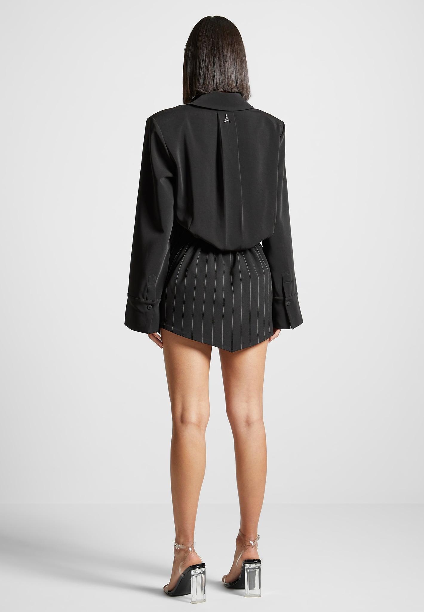 Pinstripe Skirt Shirt Dress - Black Female Product Image