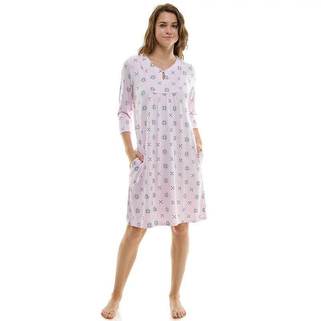 Womens Croft & Barrow 3/4-Sleeve Button Neck Pajama Gown Product Image