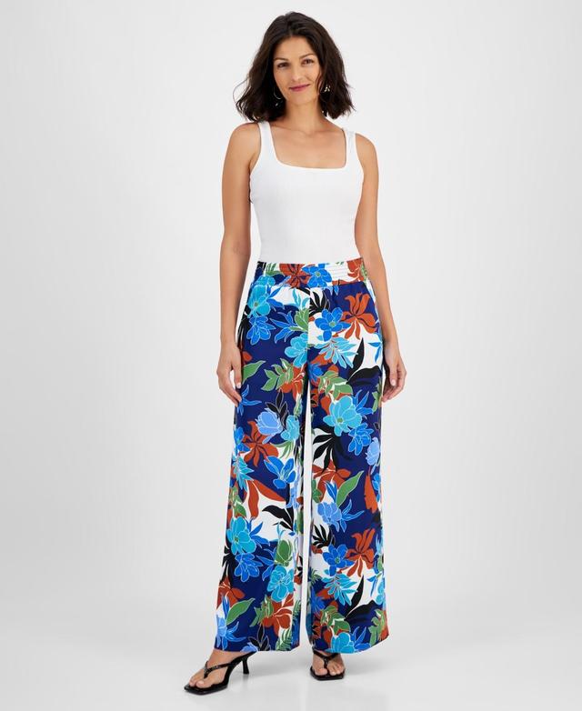 I.n.c. International Concepts Womens Floral-Print Wide-Leg Smocked-Waist Pants, Created for Macys Product Image