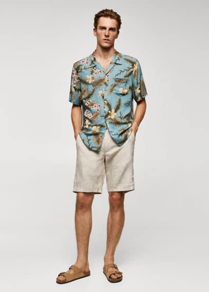 MANGO MAN - Regular-fit Hawaiian print shirt sky blue - XL - Men Product Image