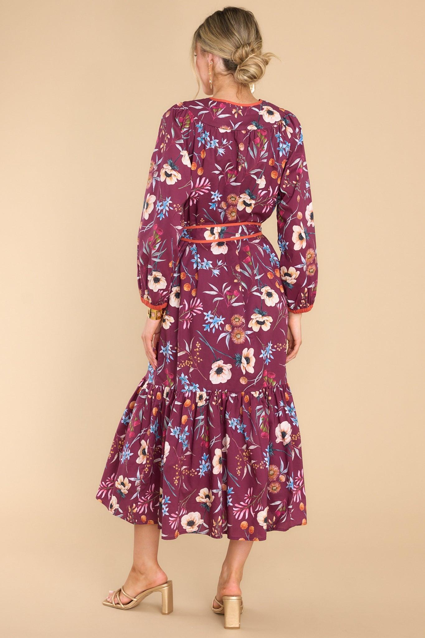 Maeve Anemone Raspberry Midi Dress Burgundy Product Image