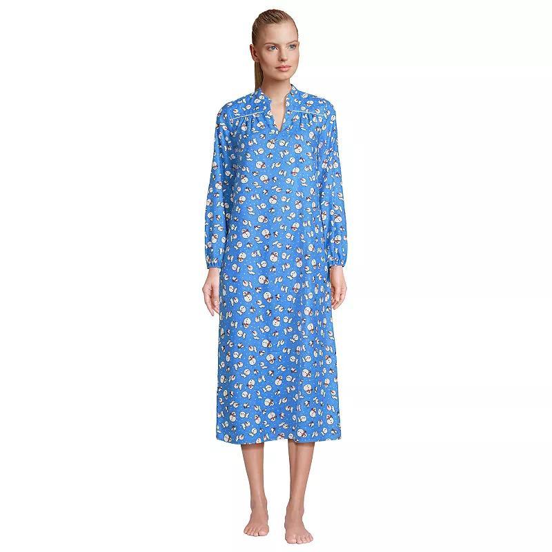 Womens Lands End Long Sleeve Flannel Nightgown Blue Starry Black Product Image