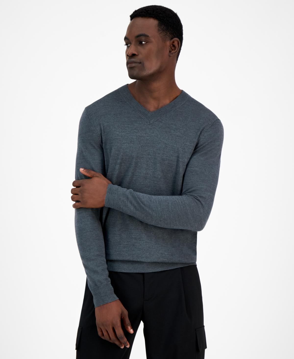 Alfani Mens Long-Sleeve V-Neck Merino Sweater, Created for Macys Product Image