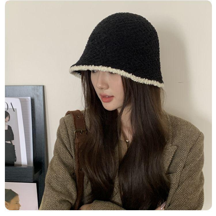 Plain Fuzzy Knitted Bucket Hat Product Image