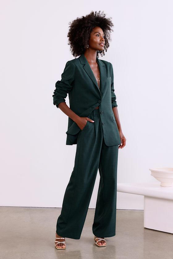 Bold Poise Dark Green High Rise Straight Leg Trouser Pants Product Image