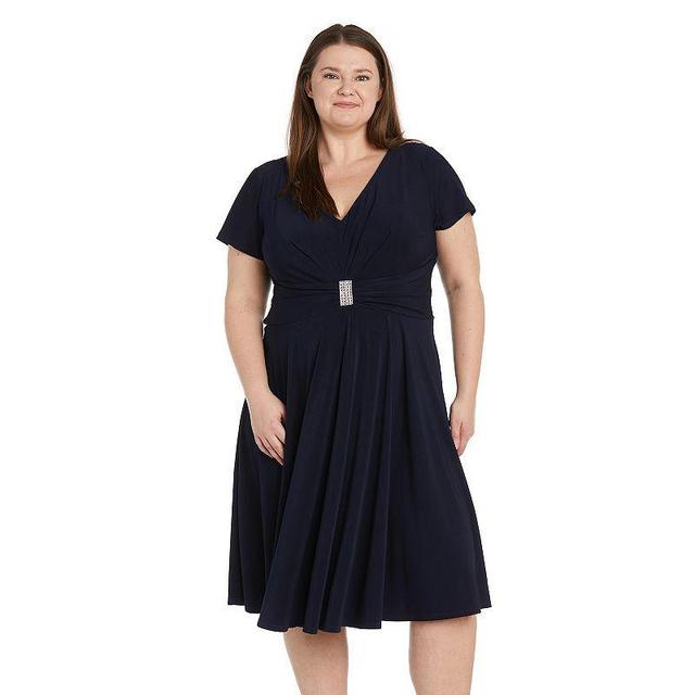 Plus Size R&M Richards Sculpt Waist Fit & Flare Dress with Rhinestone Detail, Womens Blue Product Image