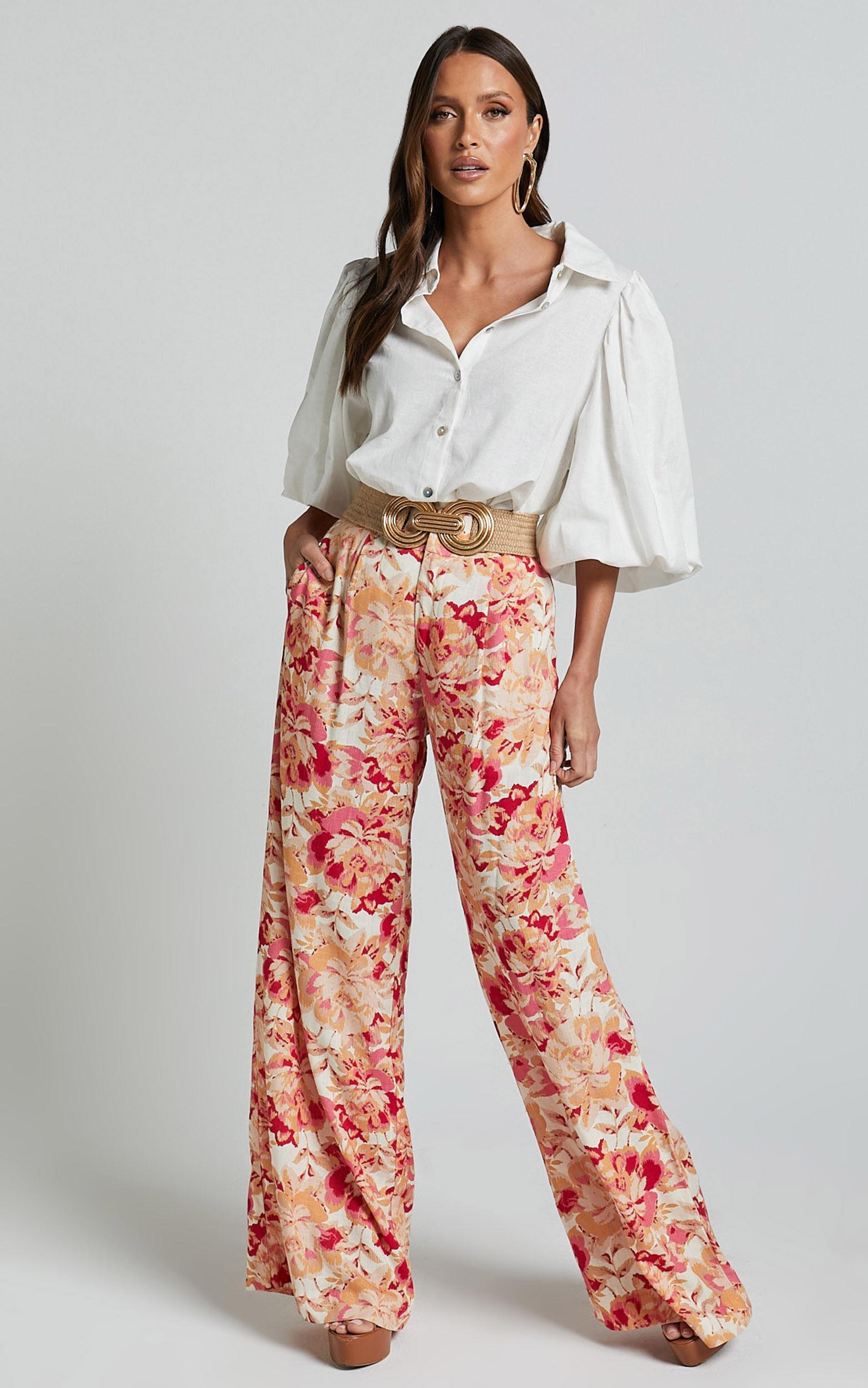 Amalie The Label - Lorete Linen Blend High Rise Wide Leg Pants in Sienna Print Product Image