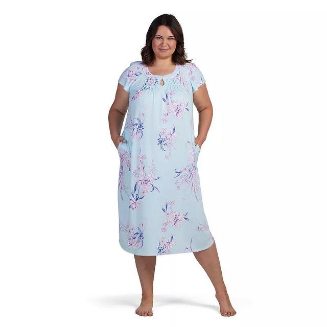 Plus Size Miss Elaine Essentials Floral Print Short Sleeve Cottonessa Long Nightgown, Womens Blue Bouquets Product Image