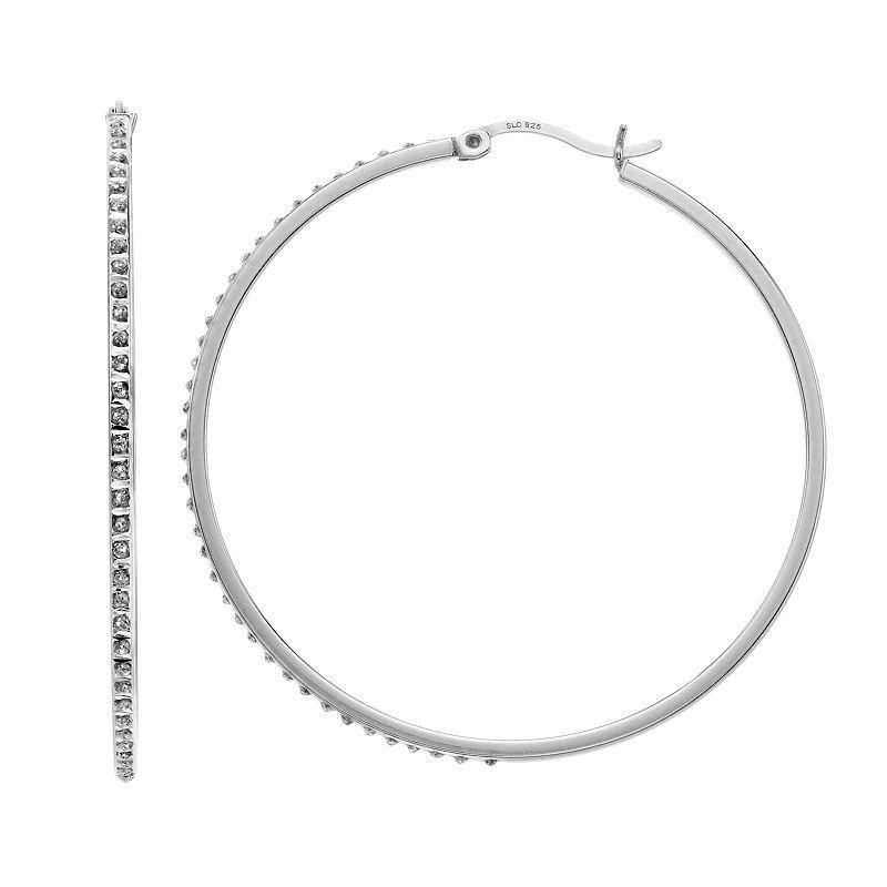 Diamond Mystique Round Hoop Earrings, Womens, White Over Silver Product Image