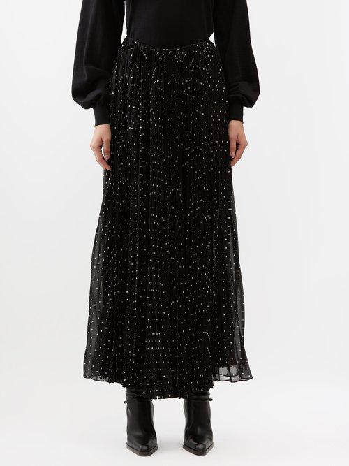 Womens Long Pleated Skirt In Polkadot Silk Muslin Product Image