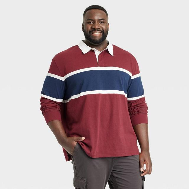 Mens Big & Tall Long Sleeve Rugby Polo Shirt - Goodfellow & Co Maroon 3XL Product Image