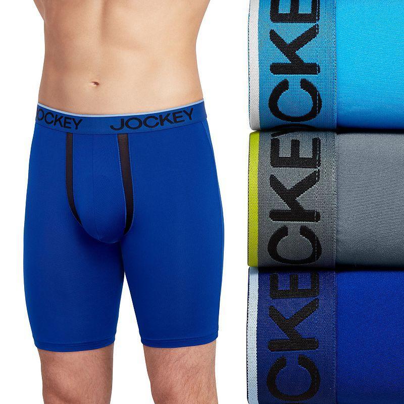 Mens Jockey 3-Pack Chafe-Proof Pouch Microfiber 8.5 Long Leg Boxer Briefs Dark Blue Product Image