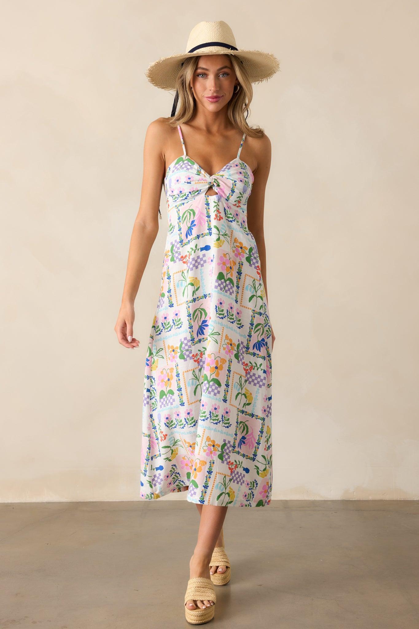 MINKPINK Nikita Twist Ivory Picnic Midi Dress Product Image