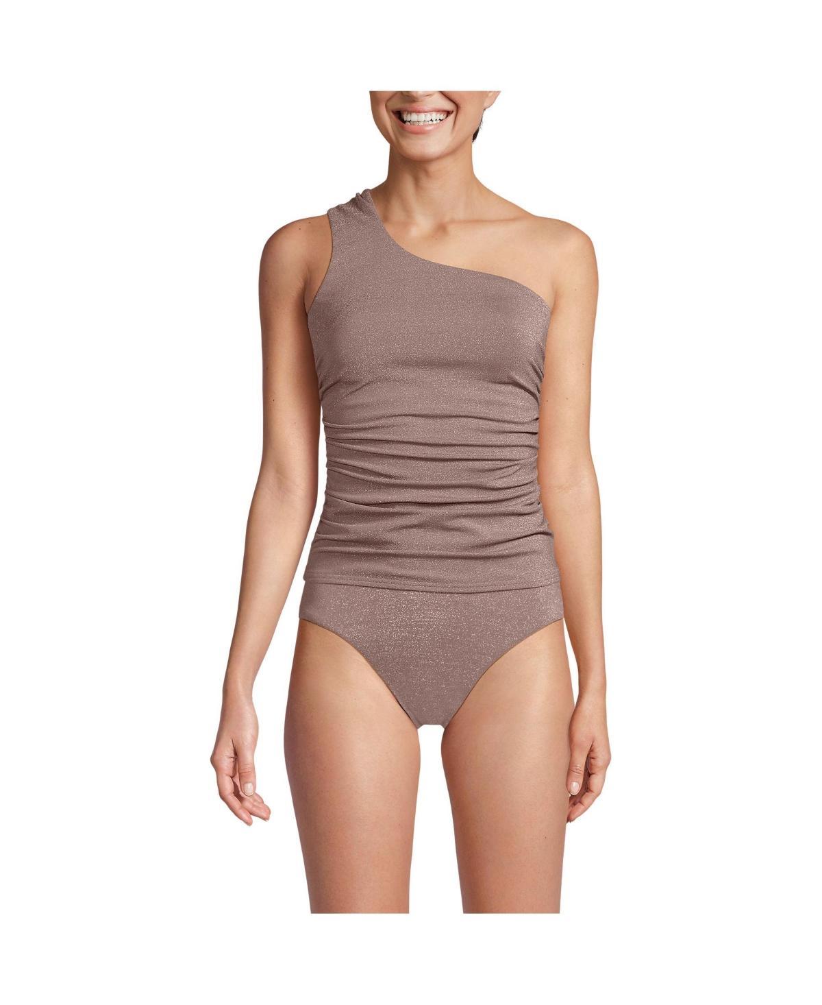 Lands End Womens Chlorine Resistant Shine Shirred One Shoulder Tankini Swimsuit Top Product Image