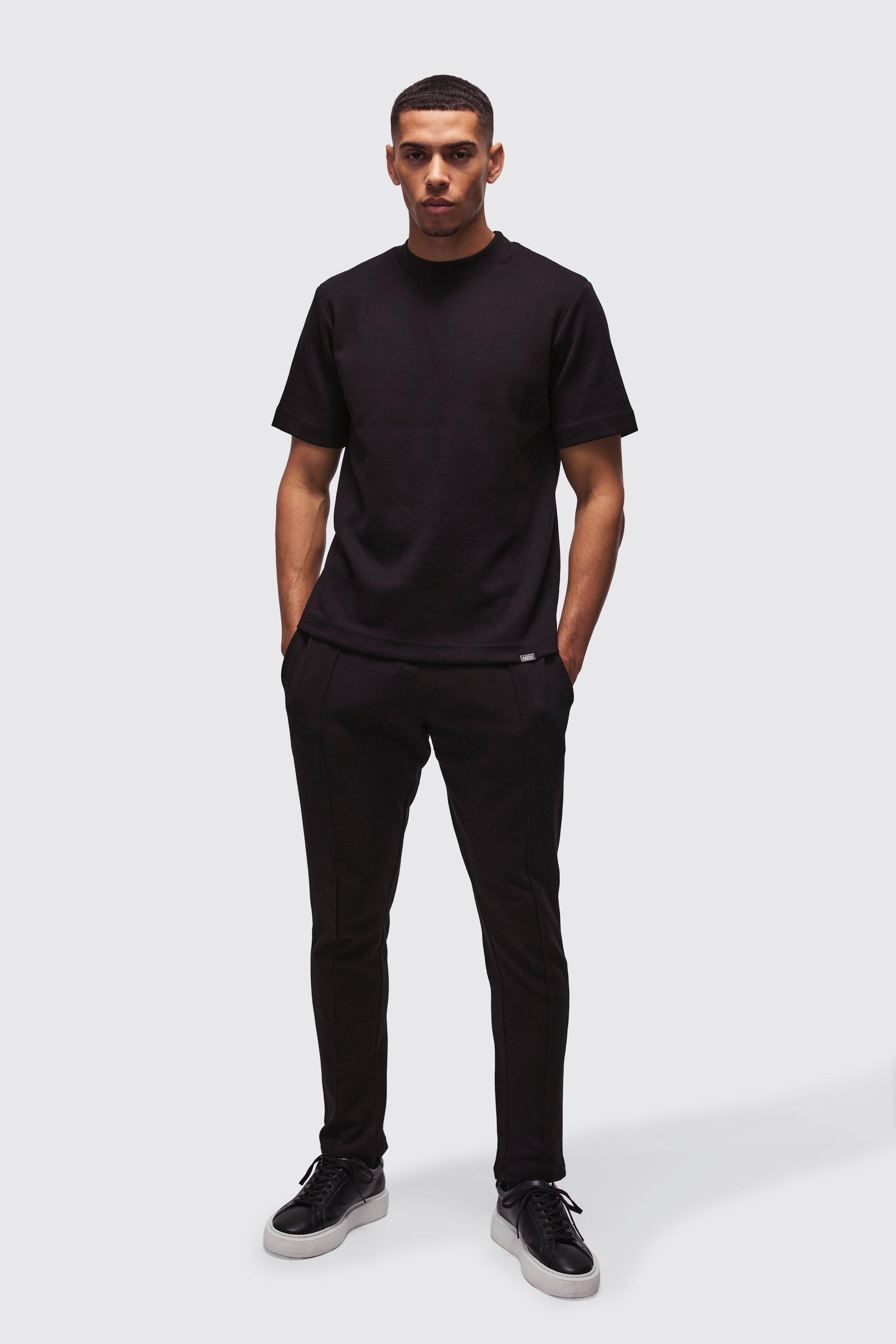 Mens Black Regular Interlock T-shirt And Jogger, Black Product Image