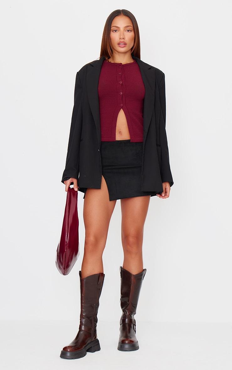 Black Suede Split Hem A Line Mini Skirt Product Image