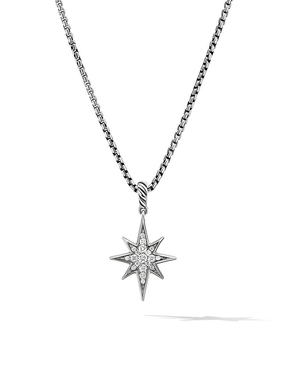 David Yurman Sterling Silver Cable Collectibles North Star Pendant Necklace with Diamonds, 17 Product Image