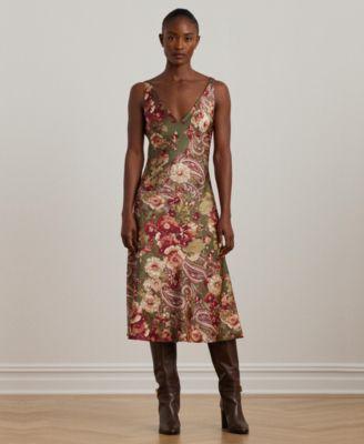 Lauren Ralph Lauren Womens Floral Satin Charmeuse Sleeveless Dress Product Image