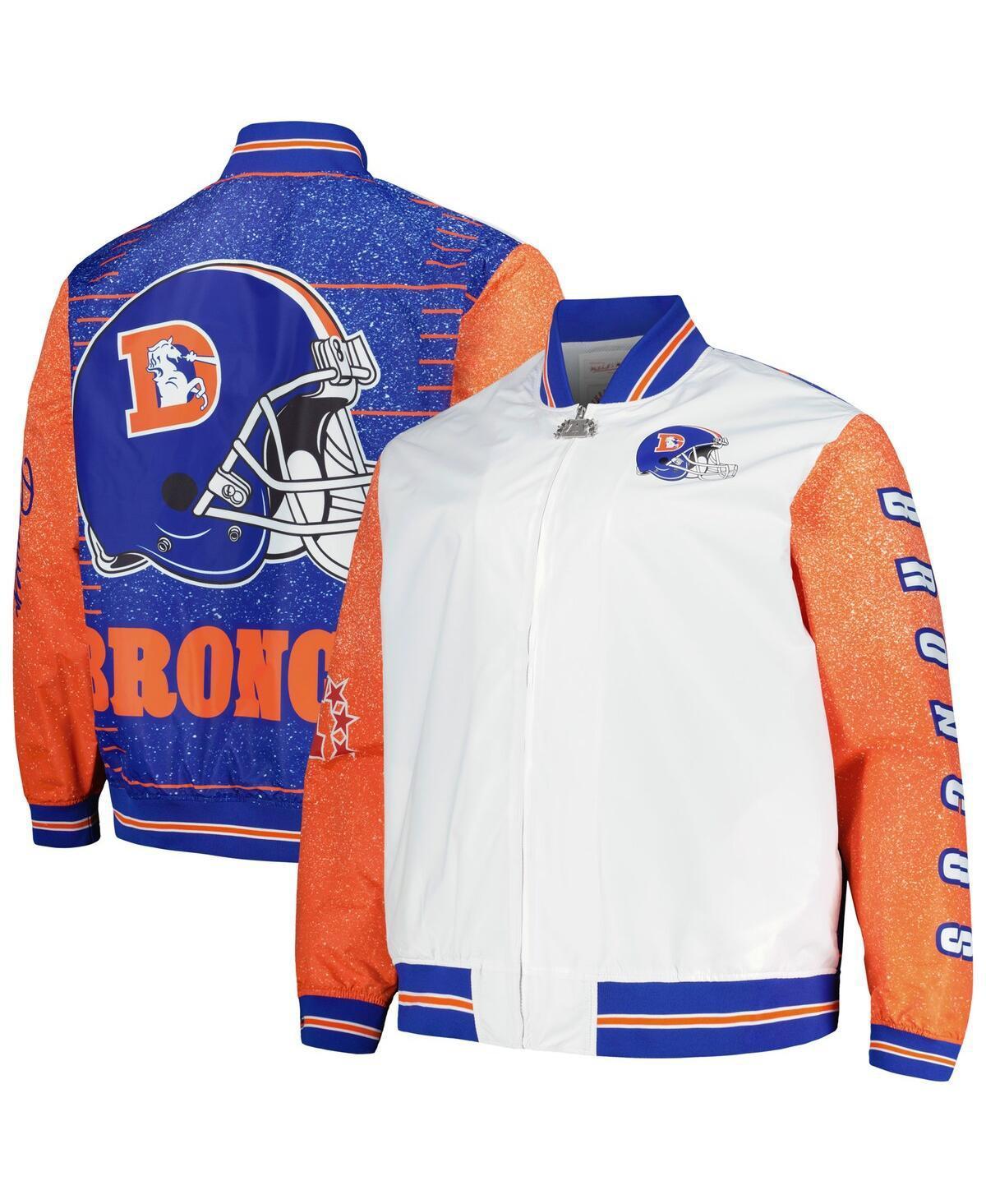 Mens Mitchell & Ness White Distressed Denver Broncos Team Burst Warm-Up Full-Zip Jacket Product Image