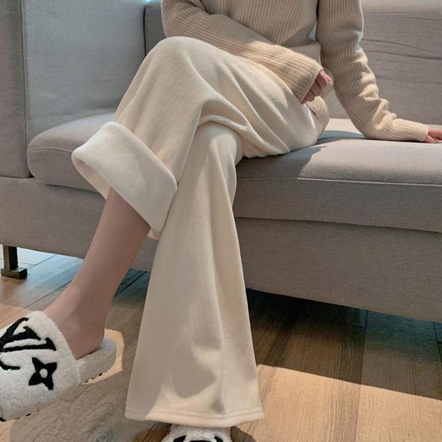 Drawstring Waist Plain Wide Leg Pants Product Image