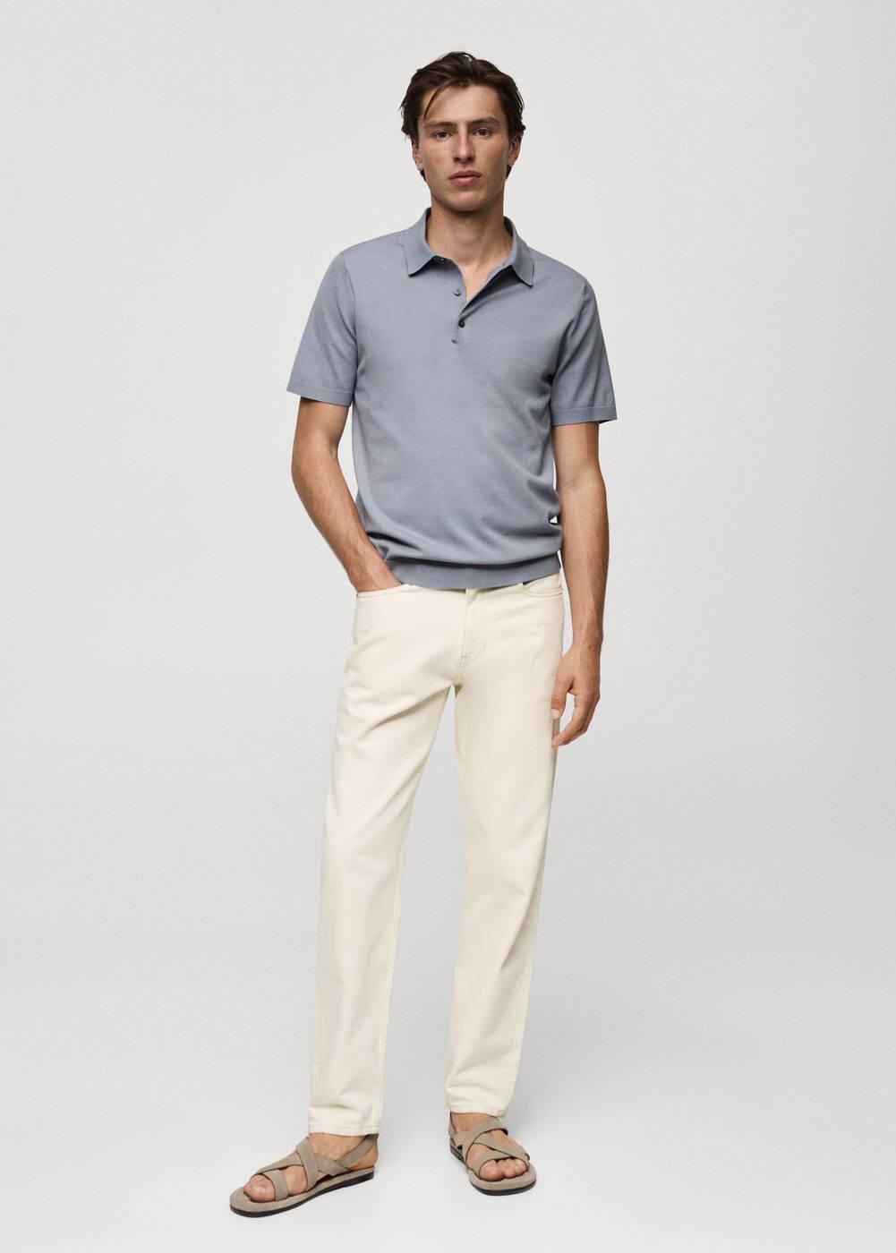 MANGO MAN - Fine-knit polo shirt china blueMen Product Image