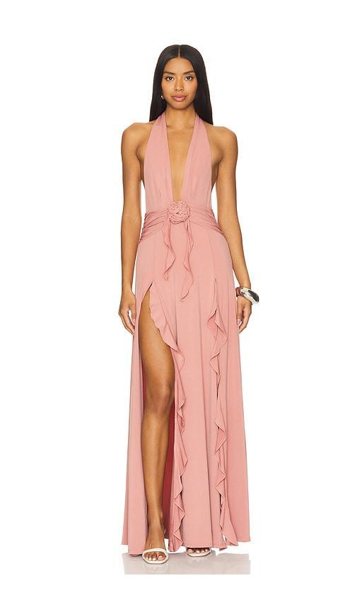 Halter Ruffle Maxi Dress Product Image