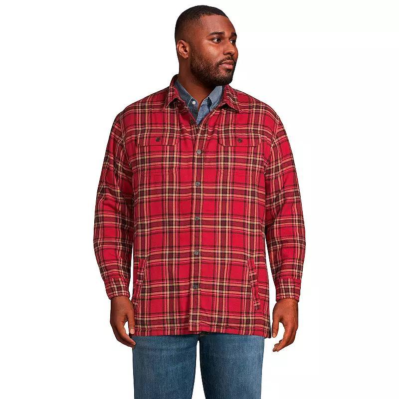 Big & Tall Lands End Flannel Sherpa-Lined Shirt Jacket, Mens Product Image