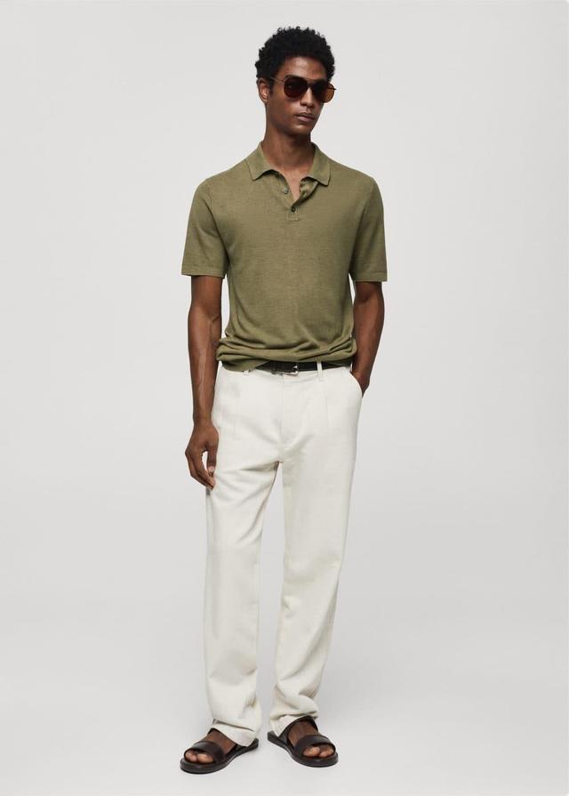 MANGO MAN - Buttoned micro-structure knitted polo shirt khakiMen Product Image