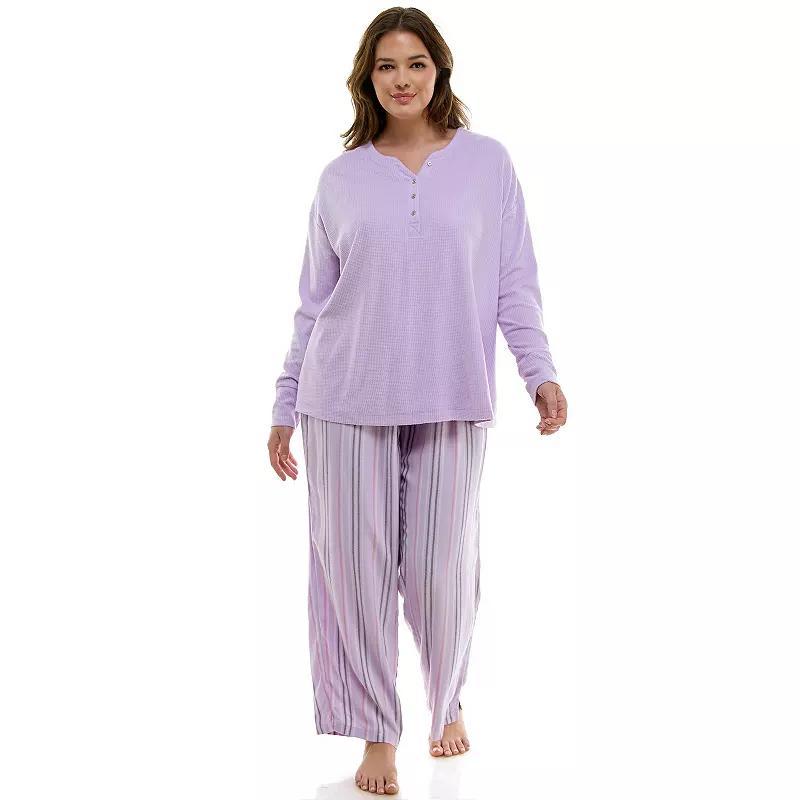 Plus Size Croft & Barrow Long Sleeve Henley Pajama Top & Flannel Pajama Pants Set, Womens Product Image