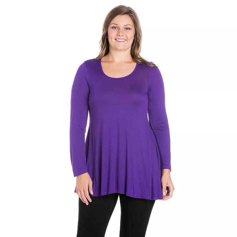 Plus Size 24Seven Comfort Apparel Poised Long Sleeve Swing Tunic Top, Womens Purple Product Image